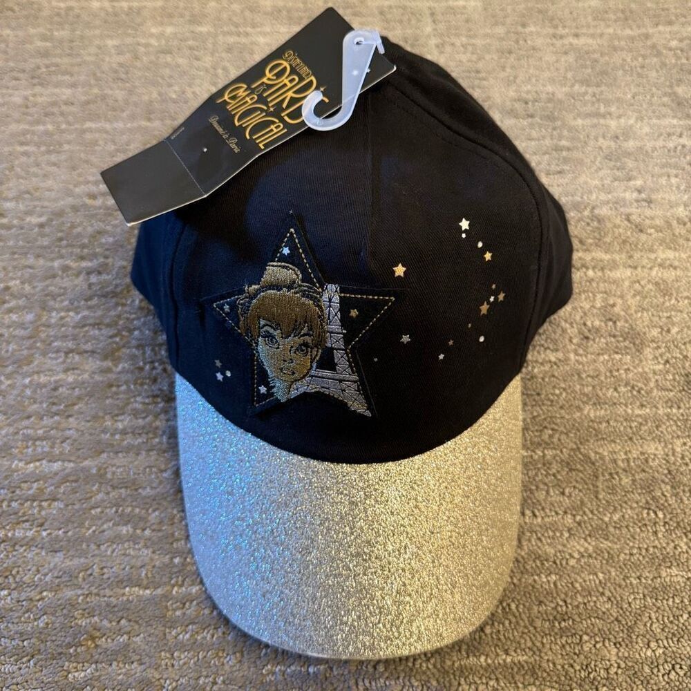 Disneyland Paris Is Magical Black Gold Glitter Tinkerbell Adult Hat‎ Cap NWT